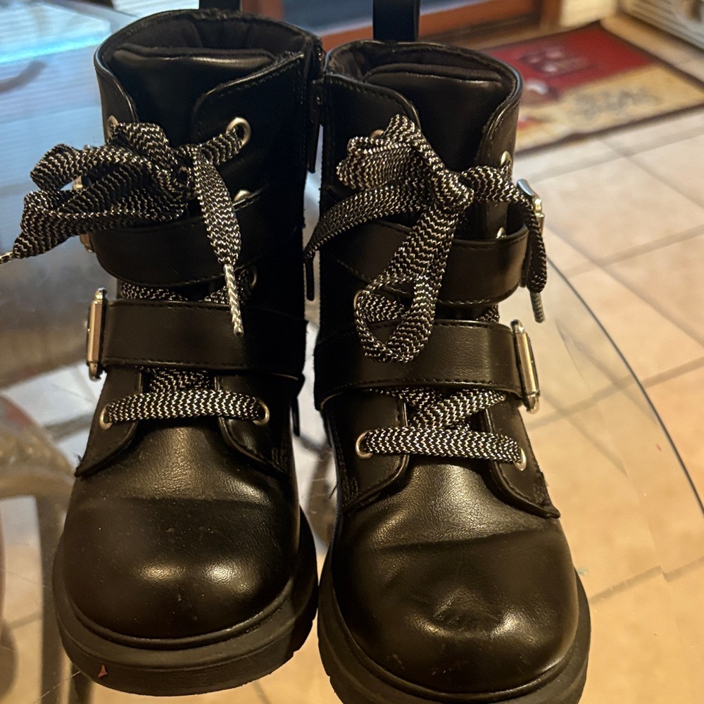 Black Lace-Up Boots with Buckles